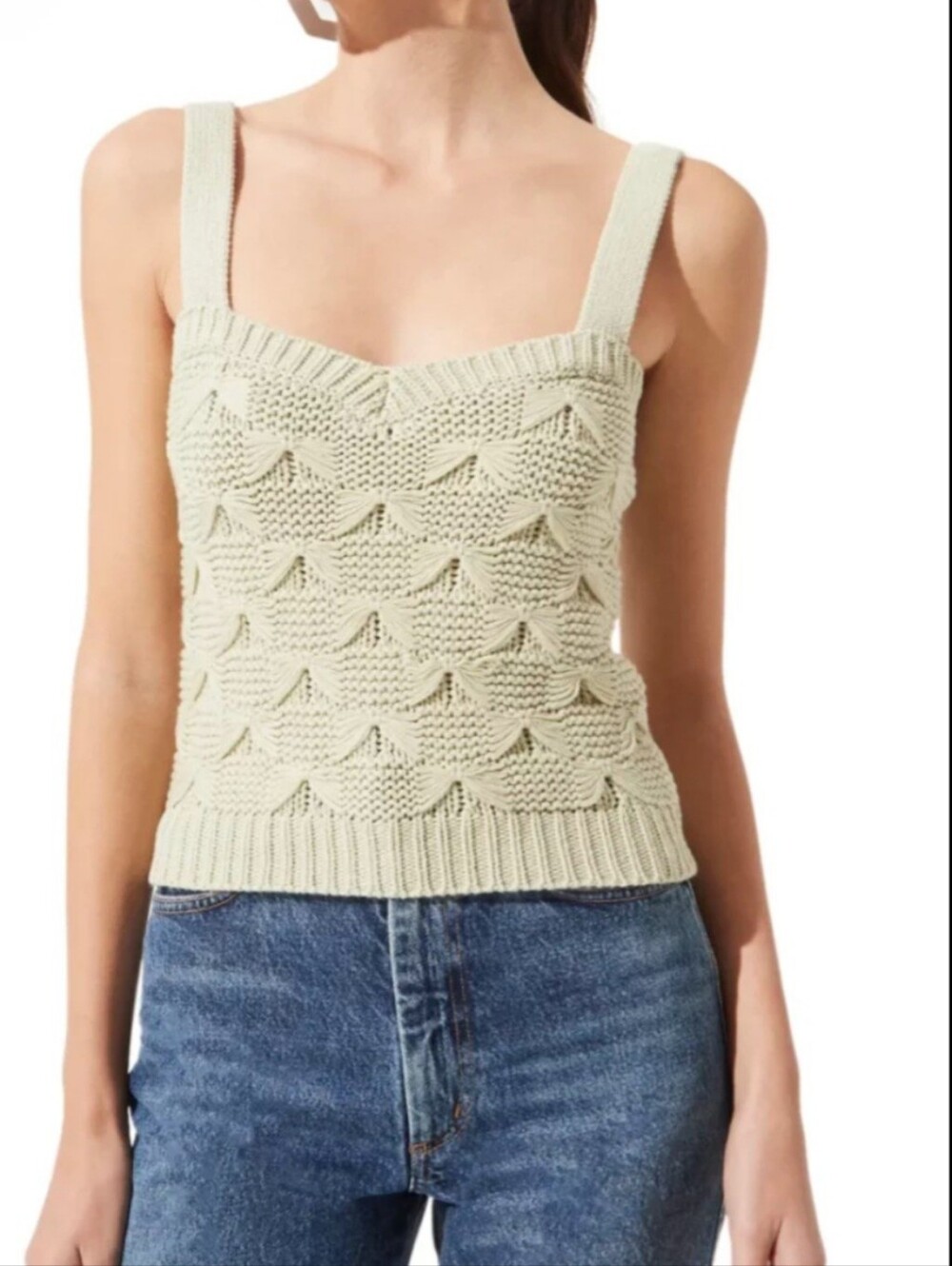 Revolve - Astr The LABEL Virgo Tank Pale Green Scalloped Knit Sz LG